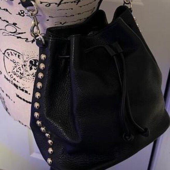 Rebecca Minkoff Bucket Shoulder Bag Studded Leather Black Dust Bag Like New - Picture 2 of 13